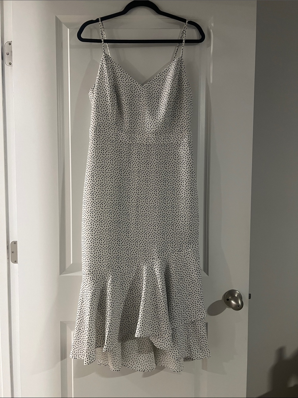 Banana Republic White and Black Polka Dot Midi Slip Flare Dress